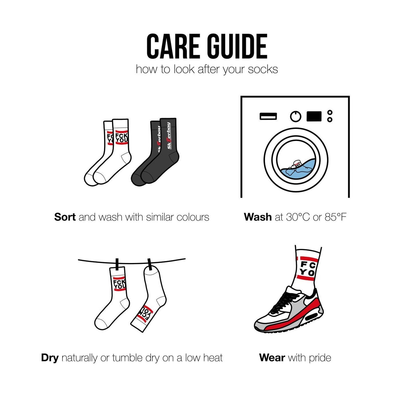 care guide waschanleitung fuer sk8erboy socken und perfekte pflege beim waschen und trocknen